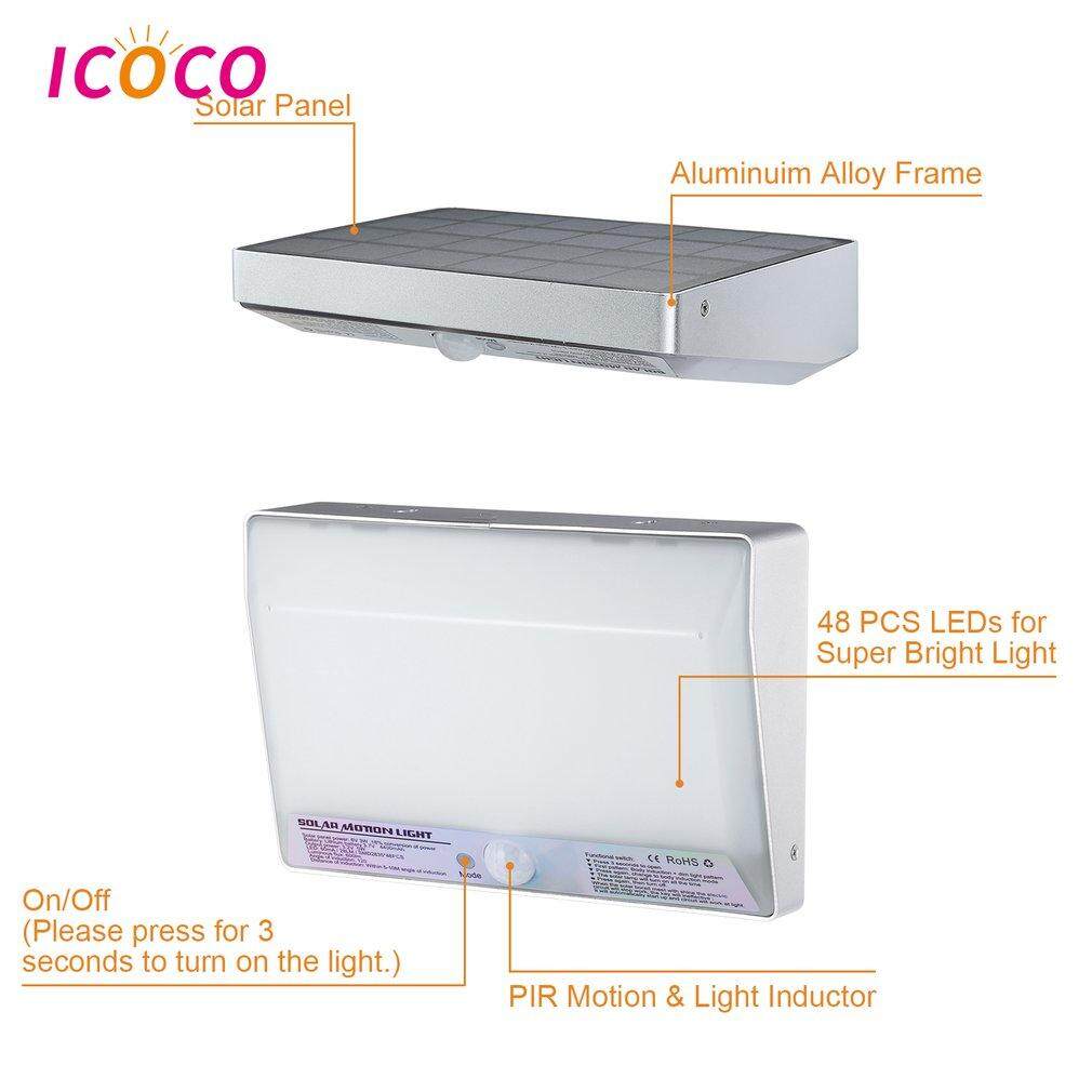 ICOCO 3 W 48 LED Năng Lượng Mặt Trời Cảm Biến Chuyển Động Ánh Sáng Sân Vườn Dán Tường Trang Trí Nhà Cửa Ngoài Trời Chống Nước Chiếu Sáng Đèn Năng Lượng Mặt Trời