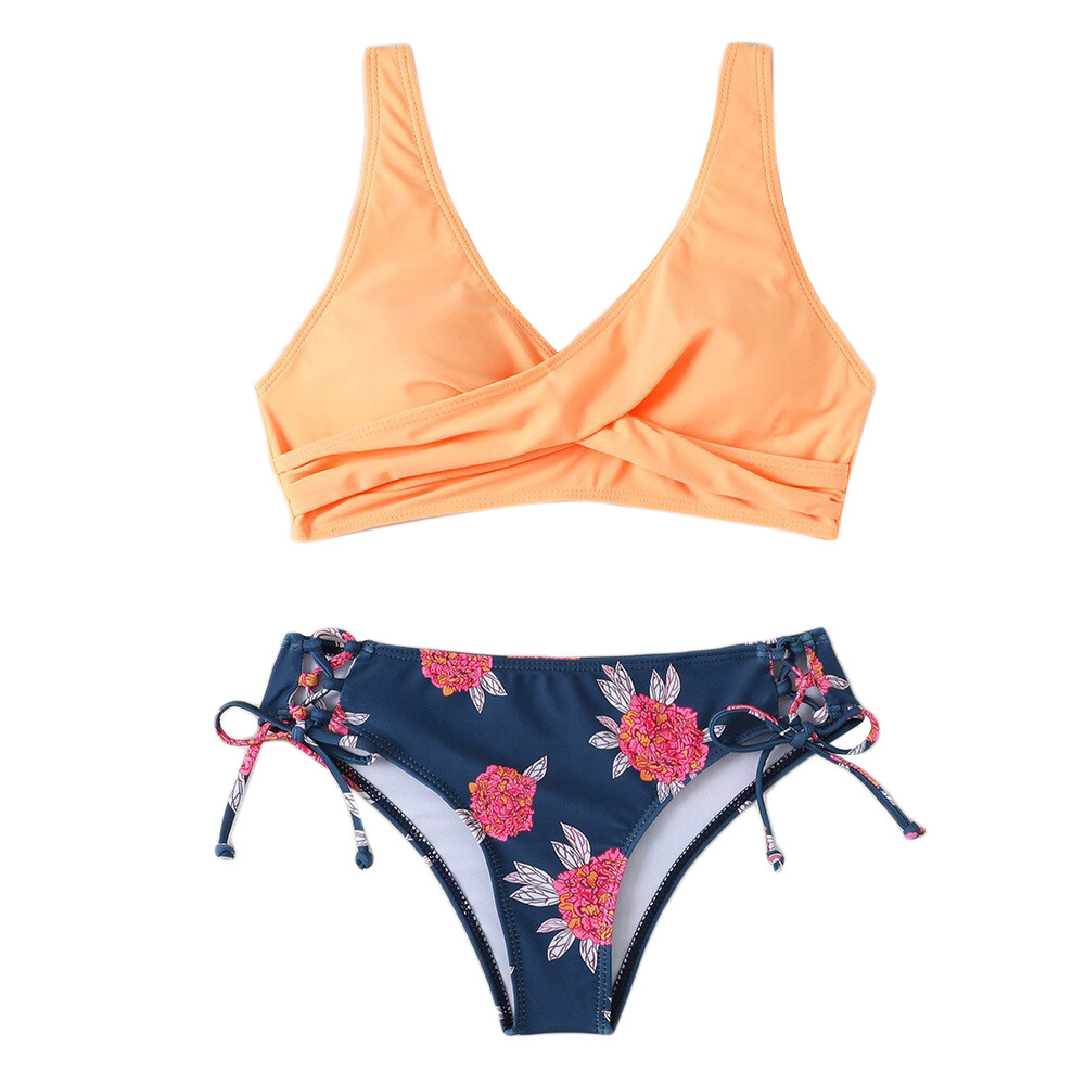 Happybuyner Ženski bikini komplet Tridelne kopalke Kopalke Mrežaste stranske kravate Prekrivanje Topoomph Naramnice Nedrček Plavalni nedrček z visokim pasom_voghion.com