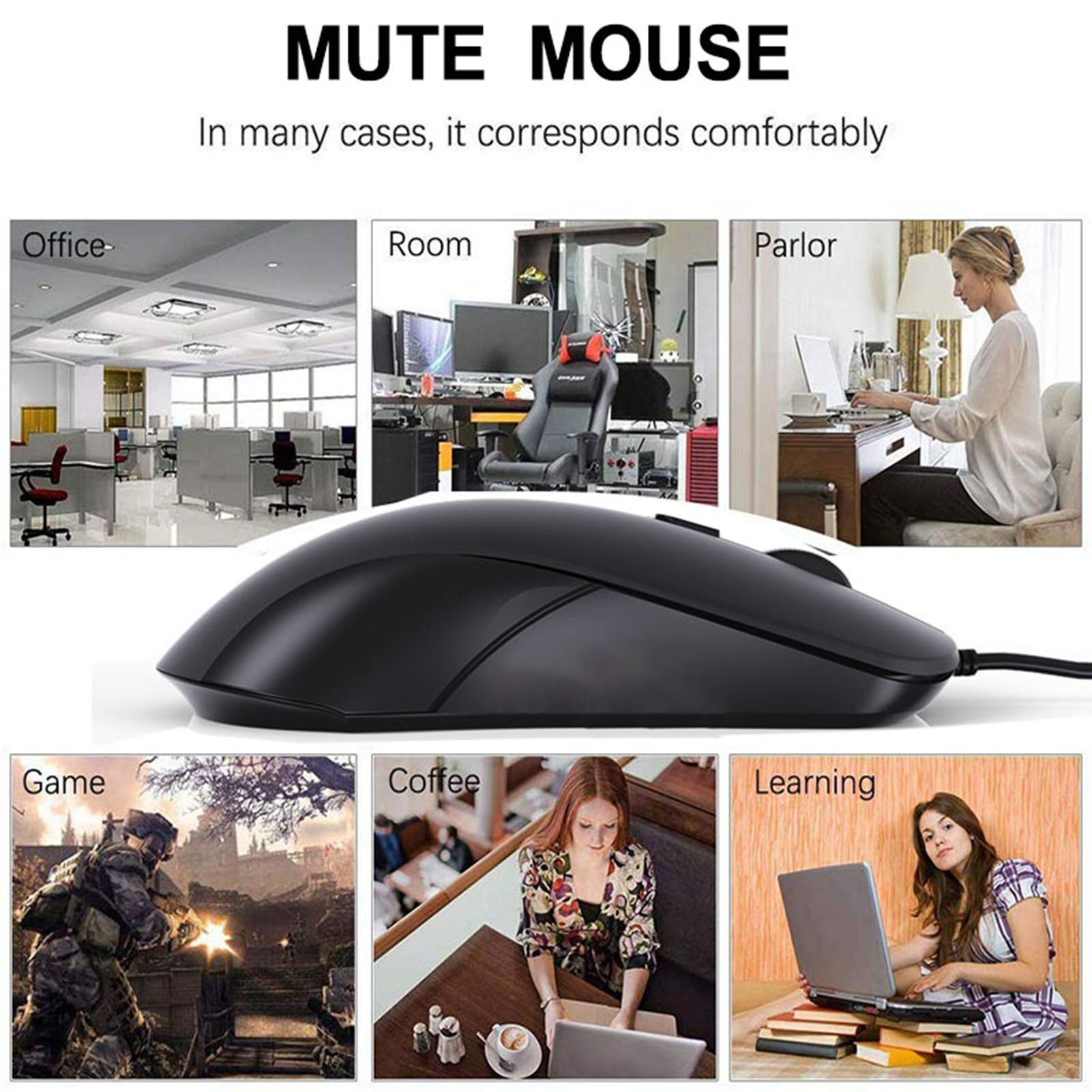 Baicai Kitchen Computer Mouse Plug And Play 3-Button Quiet Operation 1200DPI Ergonomic Design Control Notebook Anti-slip USB Wired Office Mouse for Laptop Professional Gaming Mouse
