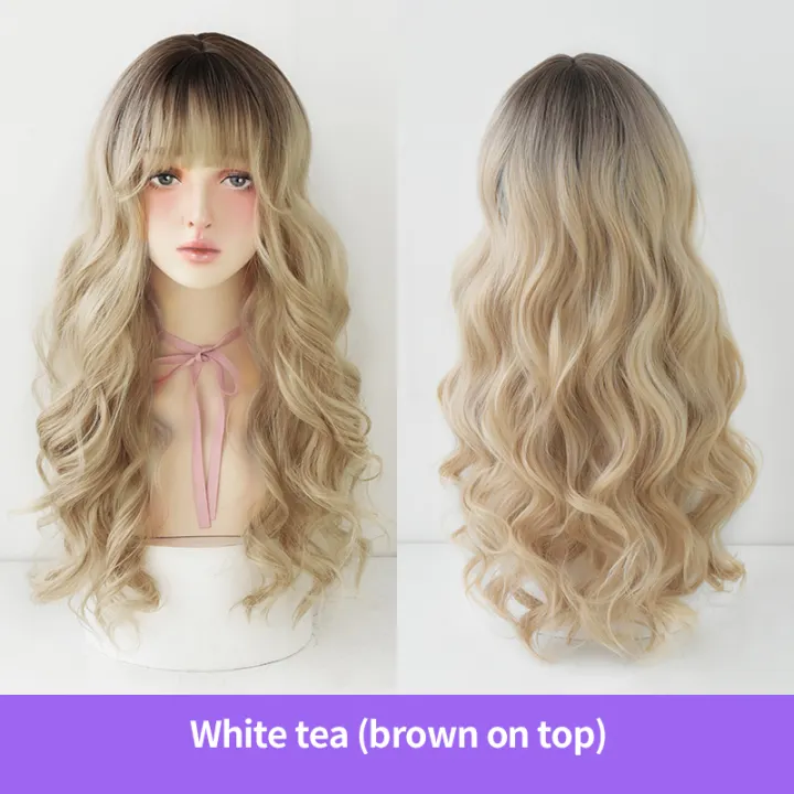 Natural Golden Long Wavy Curly Hair Glamour Lady Fashion Wig Air