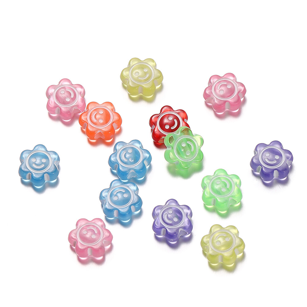 St.kunkka 50pcs 10mm Colorful Flower Smiley Face Beads Sunflower Acrylic Beads Mixed Color Smiley Face Beads For DIY Jewelry Making