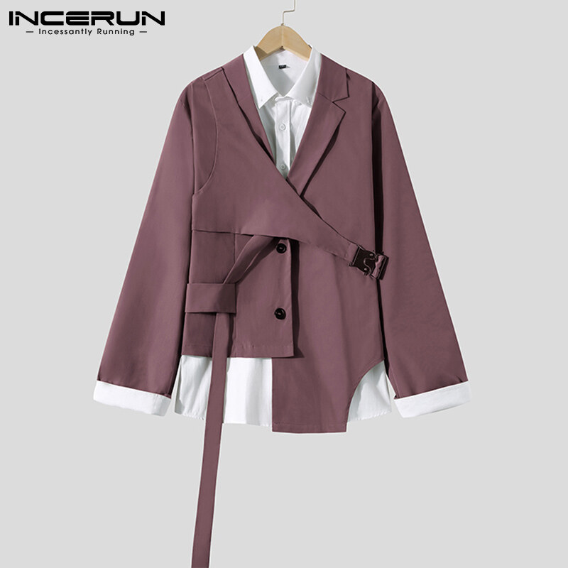 Medussa INCERUN Plain Collection Mens Beltted Fancy Smart Blazer Outwear Casual Cardigan Jackets Fit Coats
