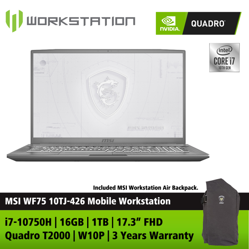 MSI WF75 10TJ-426 17.3 FHD Mobile Workstation ( i7-10750H, 16GB, 1TB, T2000 4GB, W10P ) Malaysia