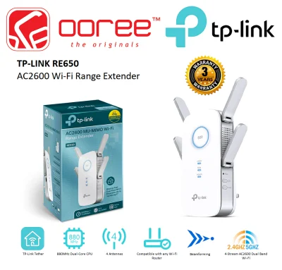 TP-LINK RE650 4-STREAM AC2600 DUAL BAND WIFI RANGE EXTENDER WITH 4×4 MU-MIMO, BEAMFORMING TECHNOLOGY & TP-LINK TETHER APP