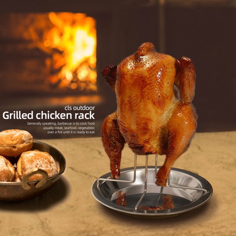 Vertical Roaster Chicken Holder, Vertical Roaster Chicken Holder Folding Roaster Chicken Holder with Drip Pan for Oven