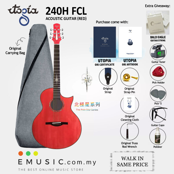 Utopia Guitar 240H FCL Solid Top Acoustic Guitar with Gigbag and accessories Malaysia