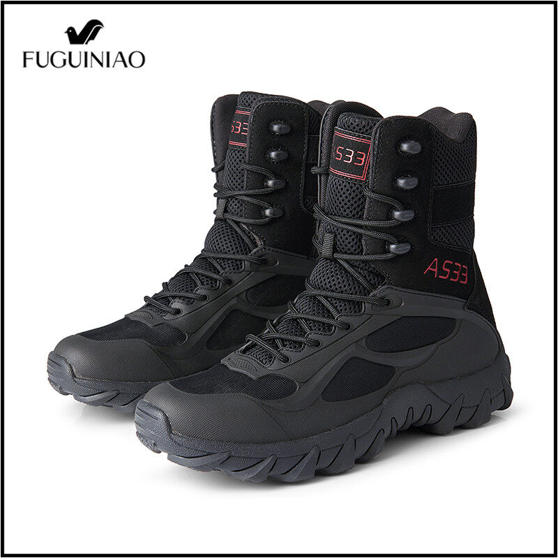 Fuguiniao Size 39-46 Men Military Leather Boots Special Forces Tactical Desert Combat Boots Outdoor Shoes Hiking Boots for Men(Free shipping)