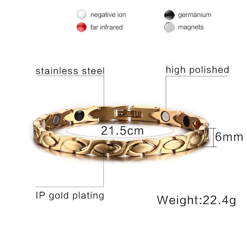 XSL WANITA Baja Titanium Gelang Magnet Infrared Perhiasan Busana Kesehatan Gold