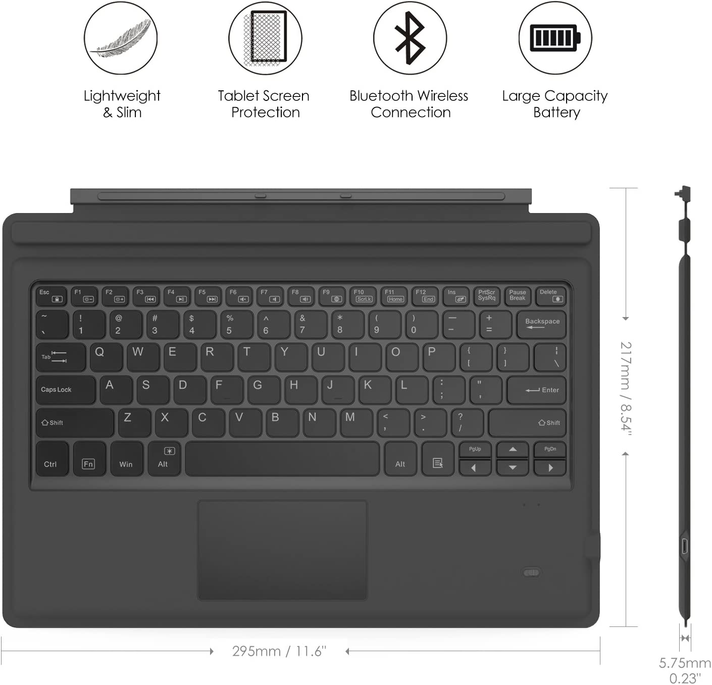 MoKo Type Cover Fit Microsoft Surface Pro 7 Plus/ Pro 7/ Pro 6/ Pro 5/Pro 4/Pro 3, Ultra-Slim Wireless Bluetooth Tablet Computer Keyboard with Trackpad, 7-Color LED Backlit, Rechargeable Battery