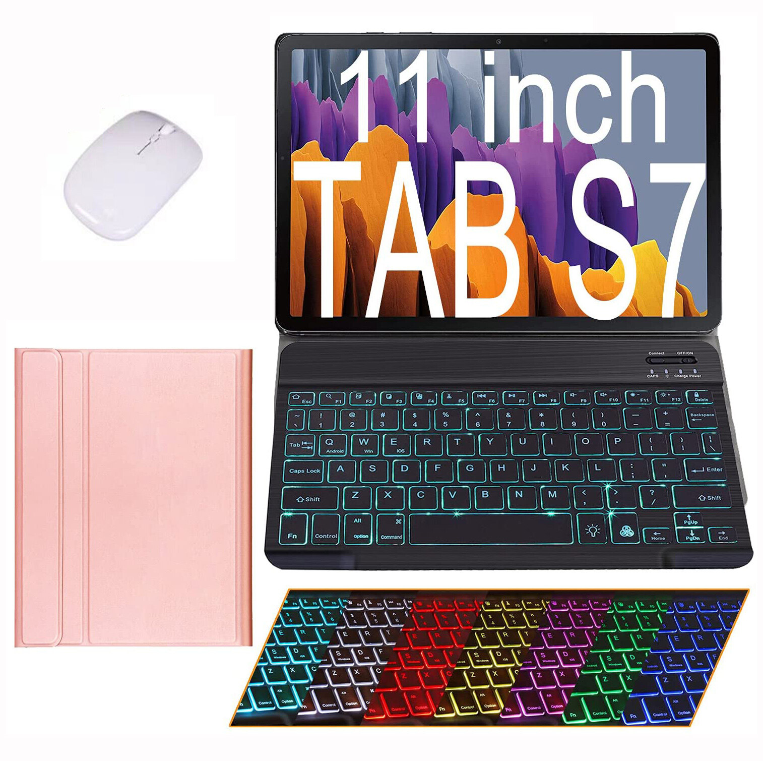 Backlit Keyboard Case with Mouse for Samsung Galaxy Tab S9 FE/S9/S8/S7 11 inch, Slim PU Leather Folio Cover with Backlit Keyboard for Tab A9 Plus, Tab S6 Lite, Tab A8 10.5