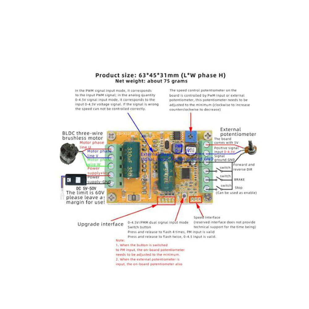 Bộ Điều Khiển Động Cơ Không Chổi Than DC Ba Pha DC6.5-50V 380W Tín Hiệu BLDC PWM Không Có Cảm Biến Hall Bảng Điều Khiển Động Cơ Hall