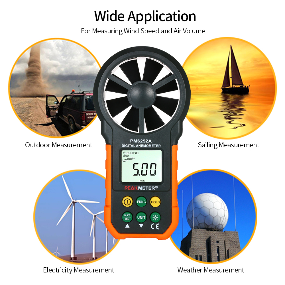 KKmoon PEAKMETER Handheld Anemometer Portable Wind Speed Meter CFM Meter Wind Gauges Air Flow Ther-mometer with LCD Backlight for Weather Data Collection Outdoors Sailing Surfing Fishing