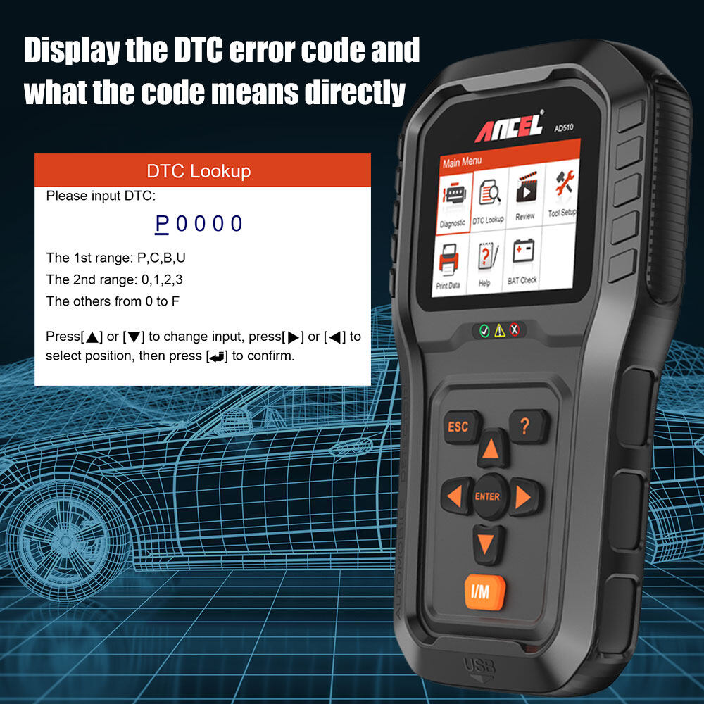 ANCEL AD510 PRO OBD2 Scanner Check Engine Clean Fault DTC Code Reader Battery Voltage Display