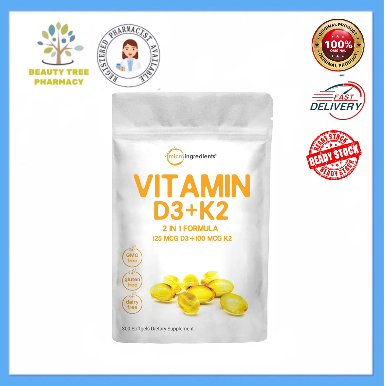 Microingredients Vitamin D3 5000IU Plus K2 Immune Vitamin Complex with