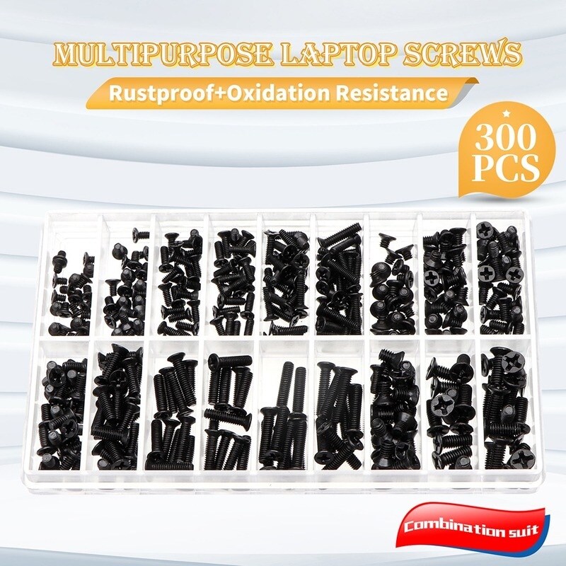 [Nzvu5py] ELECTRAPICK 300 Pcs M2 M2.5 M3 Laptop Notebook Computer Screws Kit Black Flat Head Screws with Screwdriver for Dell Sony IBM