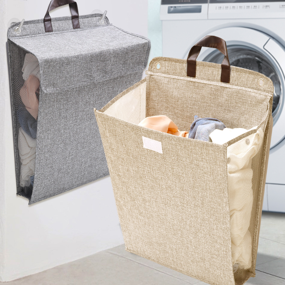 YESPERY Large Capacity Wall Hanging Laundry Basket with Lid Space-saving Waterproof Folding Dirty Clothes Basket Toys Storage Bag