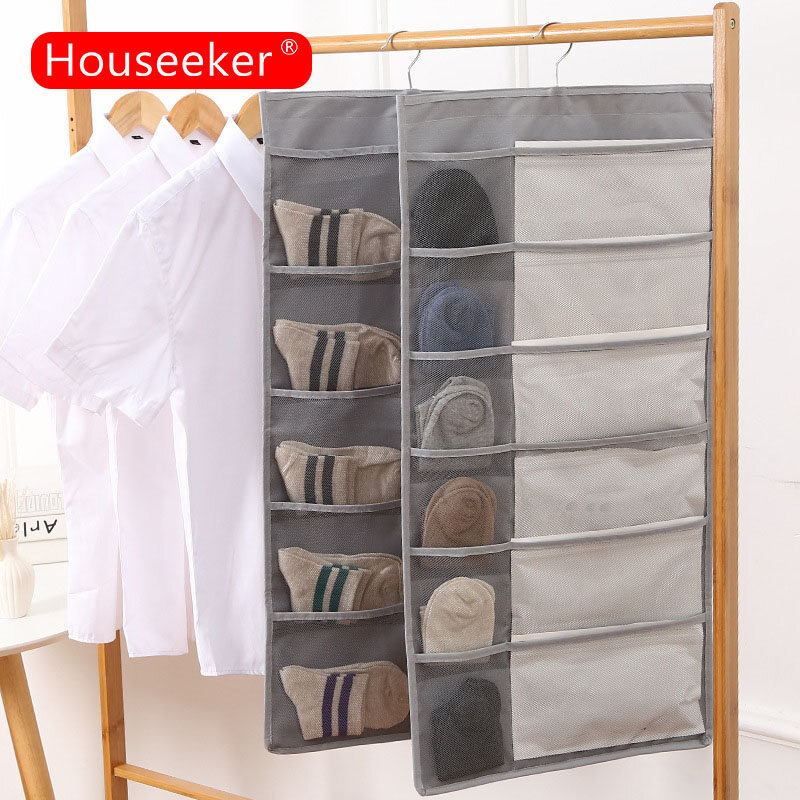 Houseeker Double Side Closet Wardrobe Hanging Storage Bag Socks Bras Organizer Underwear Holder Hanging Bag