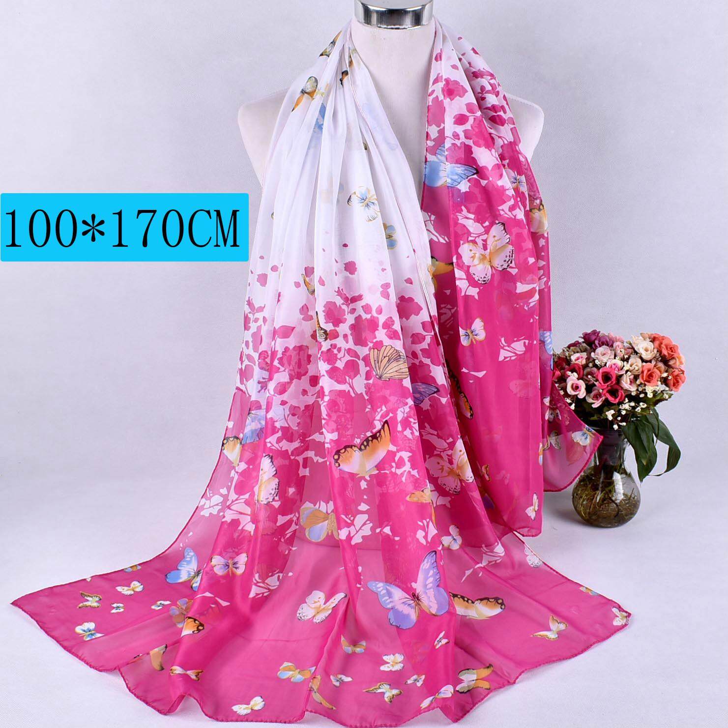 170cm kupu-kupu berwarna-warni bunga sifon jilbab wanita selendang kerudung deenay pashmina