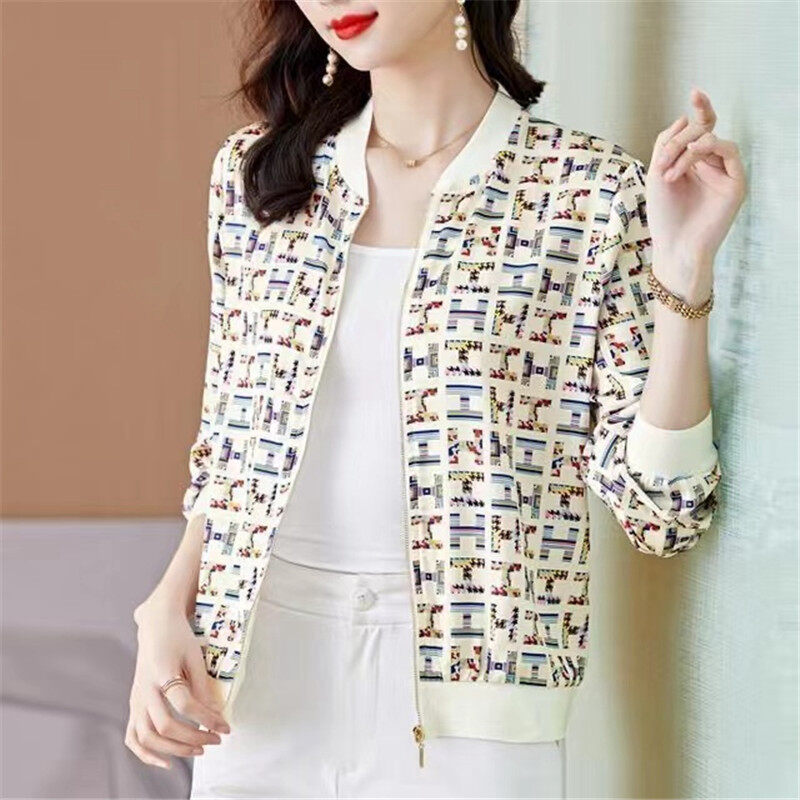 Jacket Women's Fashion Print Thin Zipper Sun Protection Jacket Women's Large Jacket M-5XL
