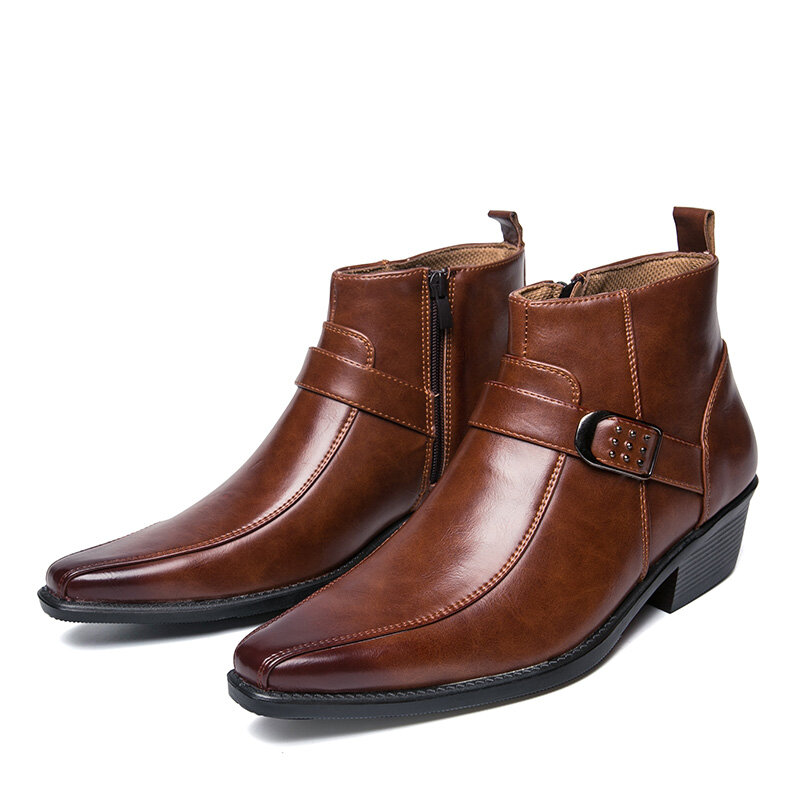 Men's Ankle Zip Leather Boots 2020 Autumn British Retro Men Motorcycle Boots Casual Shoes Black Buckle Zapatillas