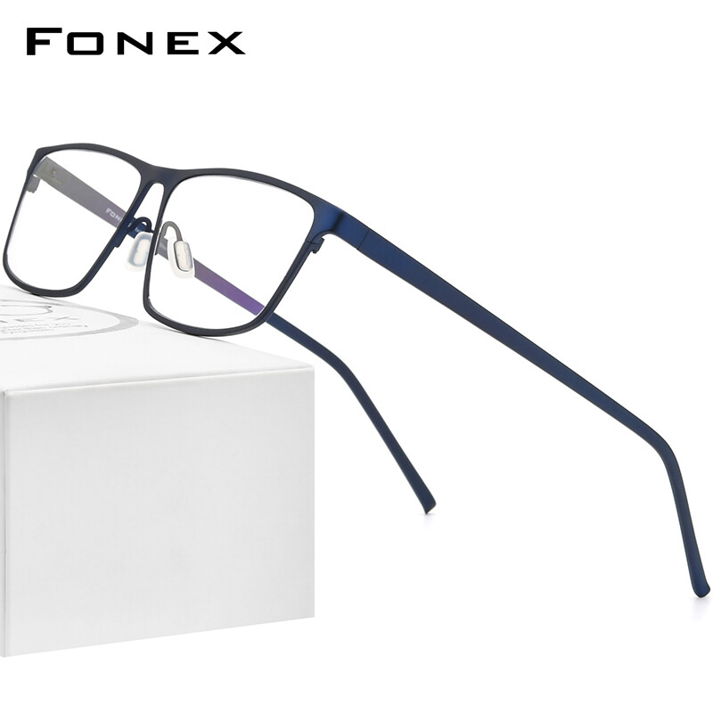 FONEX Pure Titanium Glasses for Men New Square Eyeglasses Ultralight Optical Frames Korean Style Silver Eyewear 871