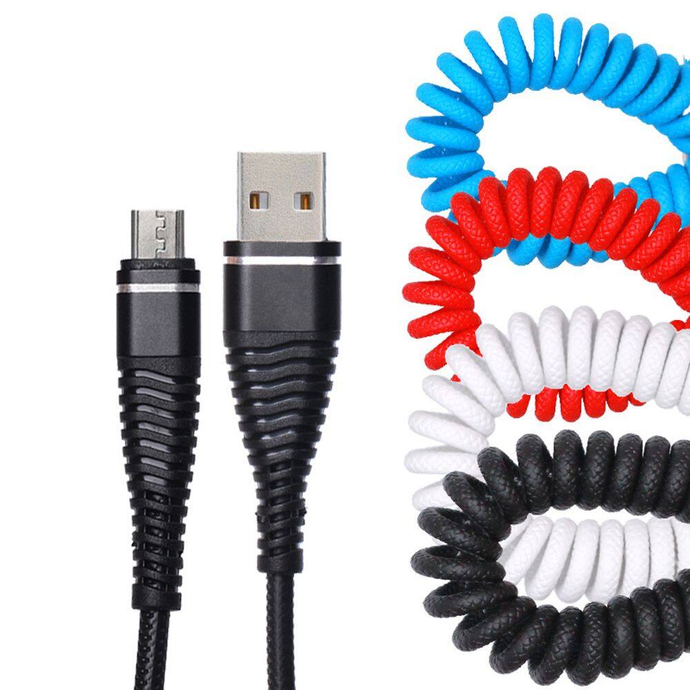 AMELY Retractable 1.2M Quick Charger Wire Digital Cables Data Wire Data Sync Charger Cord Data Line Spring USB Cable Type C Fast Charging Cable USB Charger Cable