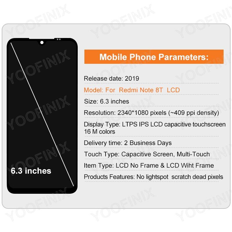 หน้าจอ LCD แบบสัมผัสสำหรับ Xiaomi Redmi Note 8T,ของแท้6.3 "ชิ้นส่วน ...