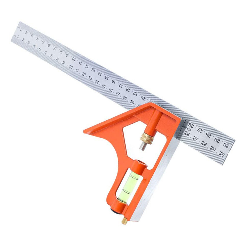 12"/300mm Stainless Steel Ruler, Adjustable Woodworking Square 45/90 Degree With Bubble Level, Woodworking/Engineer/Woodworking Measuring Tool Orange