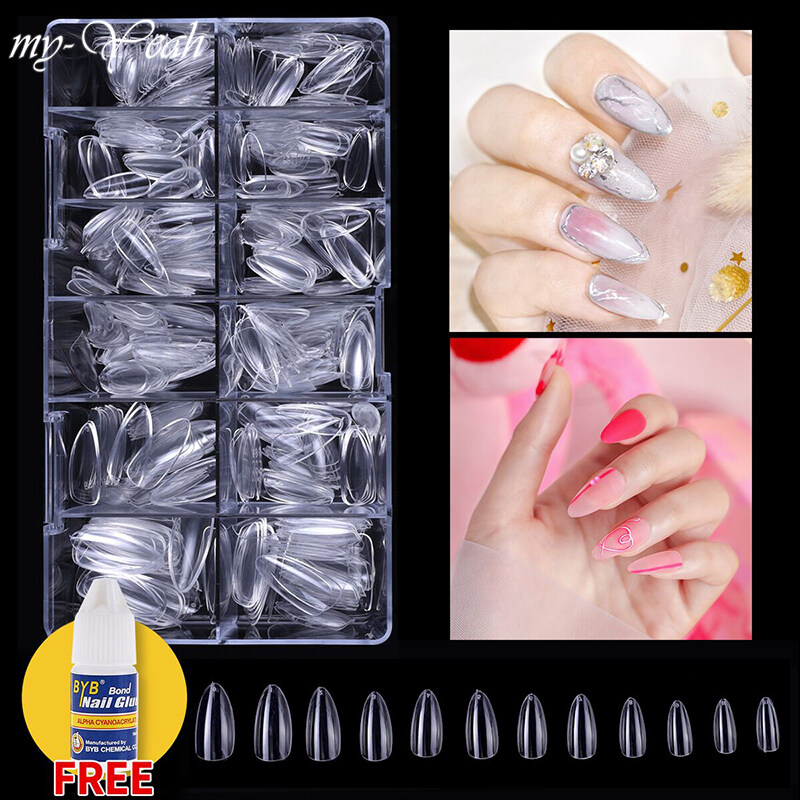 【Quà Tặng Miễn Phí】myyeah 500 Cái/bộ Móng Tay Giả Pháp Trong Suốt Bằng Acrylic Nối Dài Toàn Bộ Đầu Móng Tay Đa Kích Cỡ, Dụng Cụ Làm Móng Tự Làm Nối Gel UV giá rẻ