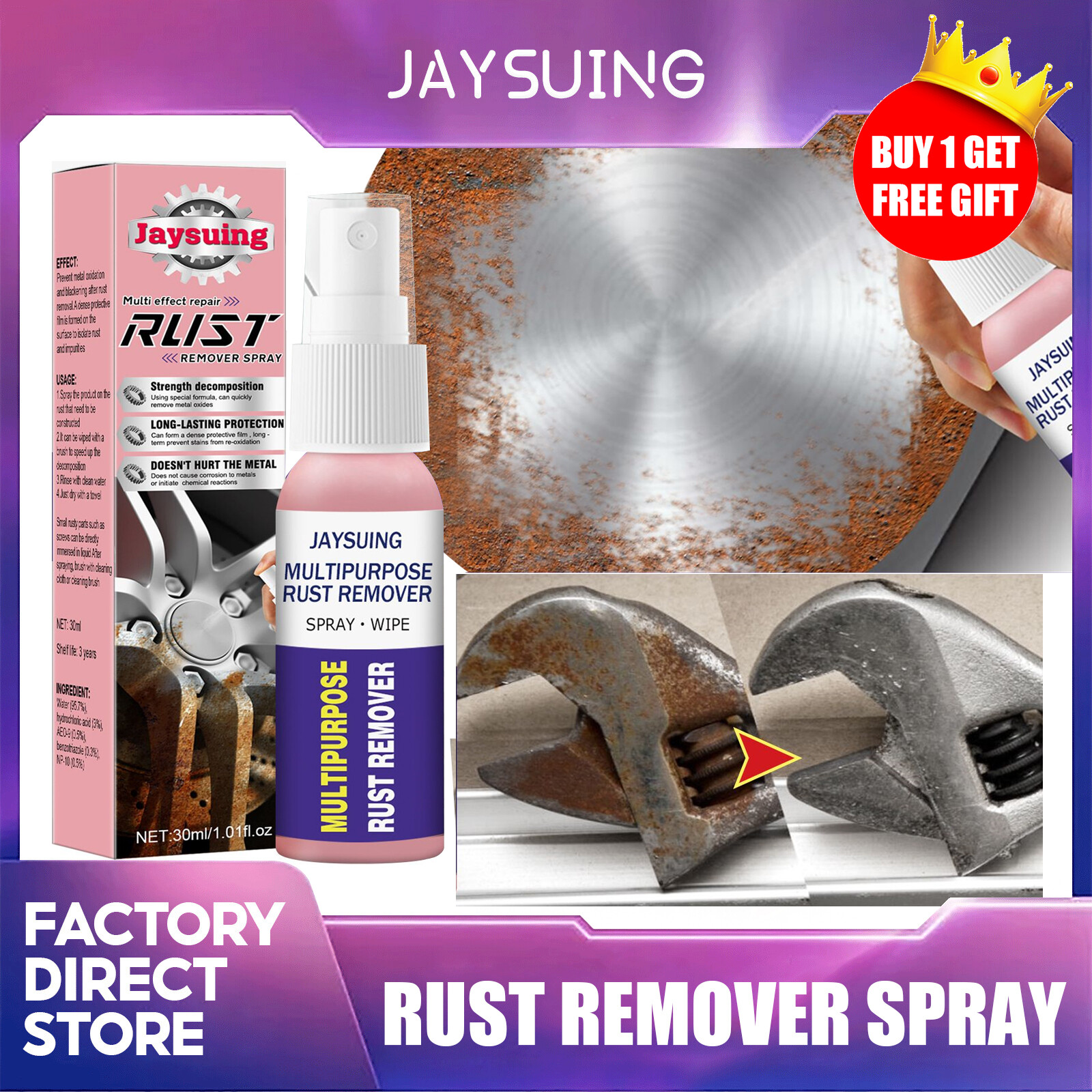 JAYSUING Bình Xịt Tẩy Rỉ Sét Xe Hơi Bình Xịt Tẩy Rỉ Sét Xe Hơi Bình Xịt Tẩy Rỉ Sét Đa Năng Chất Ức Chế Rỉ Sét Chất Tẩy Rỉ Sét Làm Sạch Bảo Dưỡng Xe Hơi Sơn Crôm Bề Mặt Kim Loại Chất Tẩy Rỉ Sét Đa Năng 100Ml