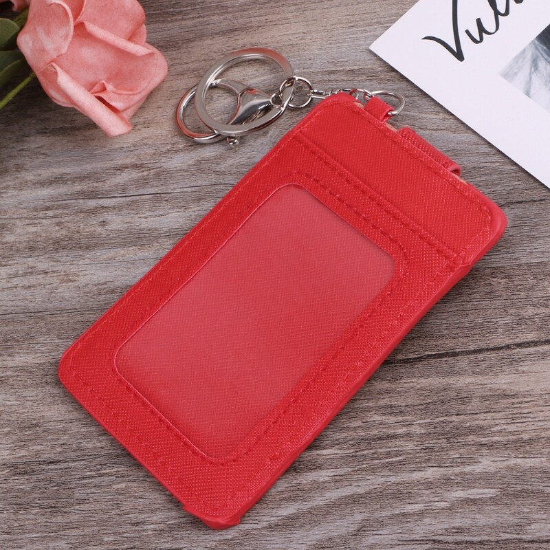 Portable ID Card Holder Bus Cards Cover Case Office Work Keychain Keyring Tool