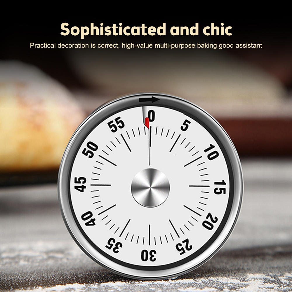 VOKTTA Mechanical Countdown Timer Kitchen Tool Stainless Steel Round Shape Magnetic Timers 60 Minutes Timer Alarm Time Reminders