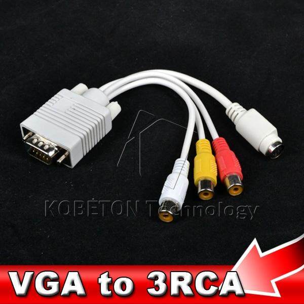 VGA untuk Video TV Out S-Video AV dan 3 RCA Lubang Kabel Konverter Adaptor