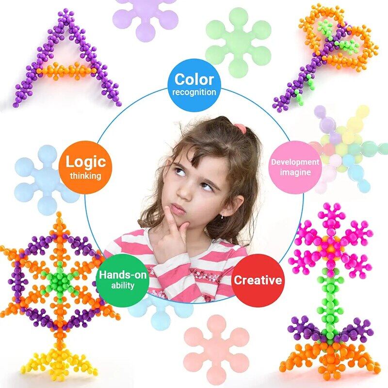 Kids Plum Blossom Building Blocks Toy 3D Snowflake Bricks Game DIY Educational Learning Building Model Assembly Toy for Children