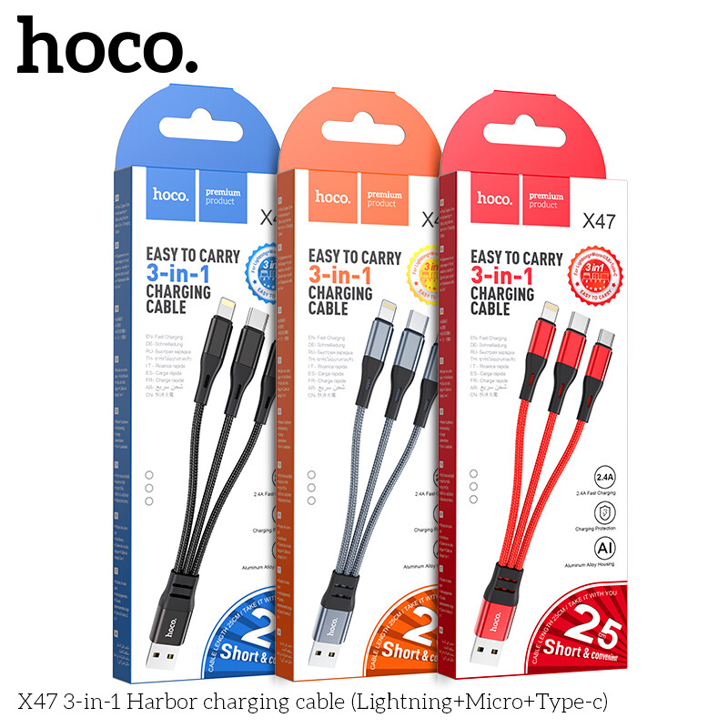 HOCO X47 3in1 Lightning /Micro USB/ Type Cable Fast Charging Cable for Samsung Xiaomi Android Phone