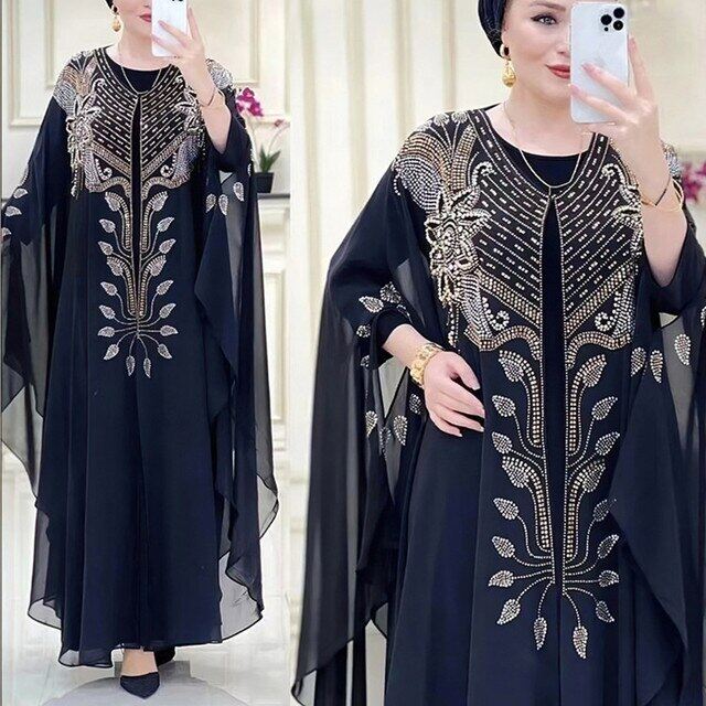 Muslim Kaftan Abaya Dress Women Dubai Turkish Chiffon Party Dresses Elegant Evening Gown N Boubou Fashion Outfit Open Robe