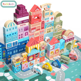 Todokids Bộ đồ chơi 100 món bằng gỗ xếp hình cảnh giao thông thành phố cho trẻ em - INTL thumbnail