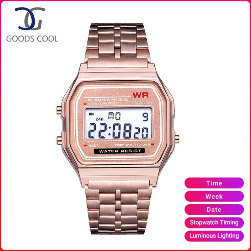 GoodScool LED GMT Electronic Watch For Men And Women With Adjustable Snap-on Stainless Steel Strap--24-hour Digital Display,Time, Week,Date Display,Stopwatch Timing,Luminous Lighting Malaysia