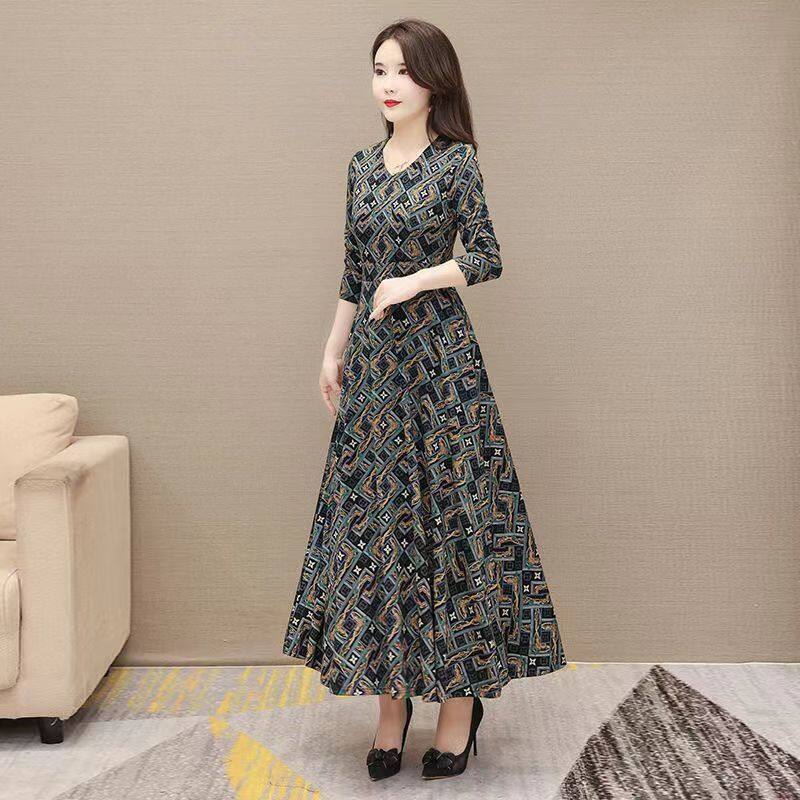 【SW】Long sleeved skirt with geometric printed patterns for middle-aged and elderly people