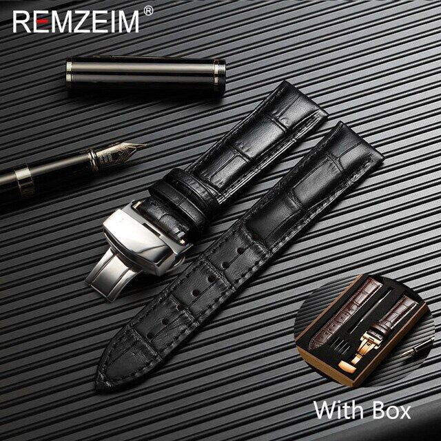 REMZEIM ของแท้นาฬิกาหนัง16 17 18 19 20 21 22 23 24มม.นาฬิกาหนังพร้อมหัวเข็มขัดสีทองสายนาฬิกากล่อง