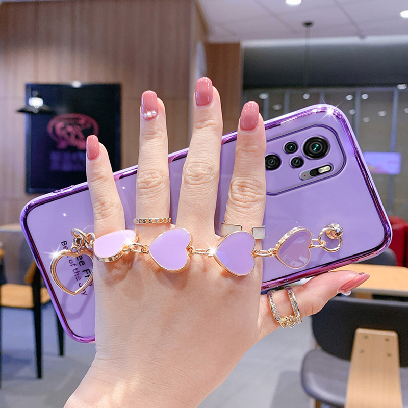 Ốp Bảo Vệ Máy Ảnh Chính Xác Cho Xiaomi Redmi 10 Note 10 Note 10S Note 10 5G Note 10 Pro Ốp Chống Rơi Mạ Phong Cách Nữ Tính Với Vòng Tay Họa Tiết Tình Yêu Dễ Thương