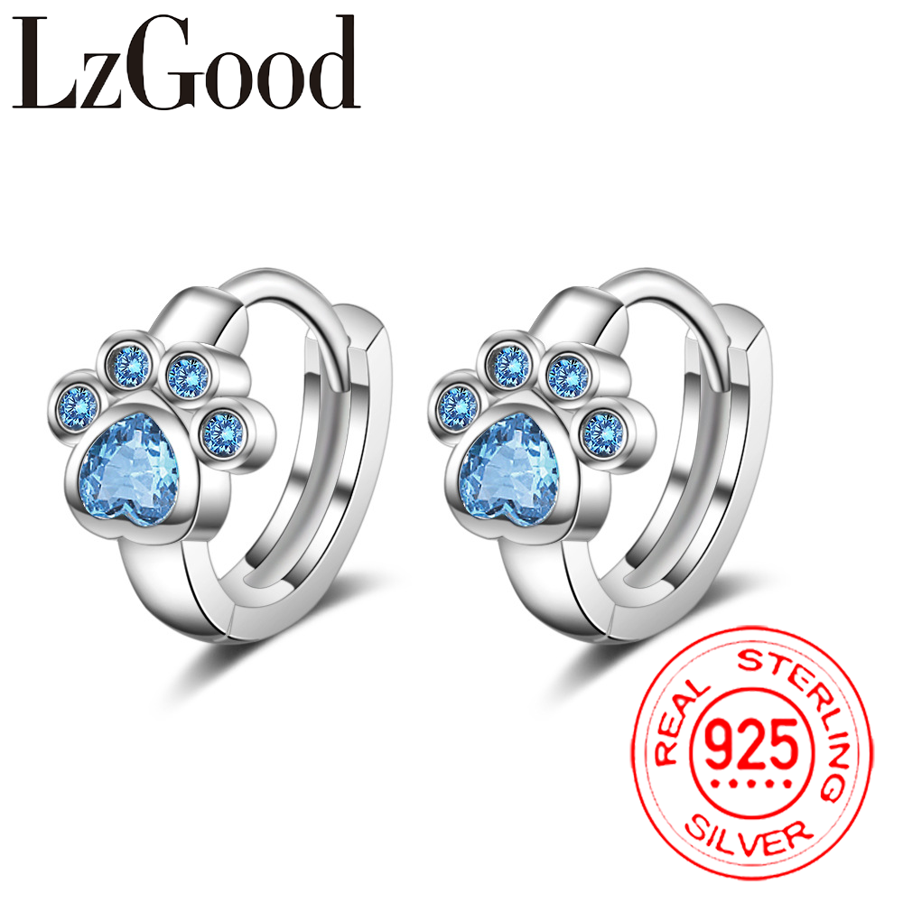 Cute cute pet ear buckle cat claw footprints blue zirconium diamond earrings earrings Korean Korean style