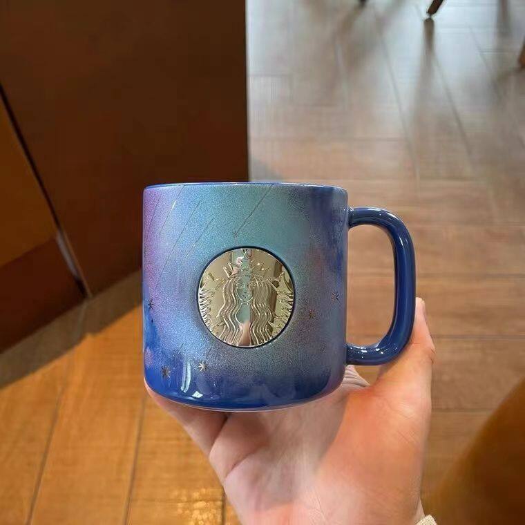 Starbuck Bronze Cup Blue Dream Starry Gradient Mug Creative Ceramic Coffee Cup Water Cup Limited Edition Starbuck Tumbler Starbuck Mug