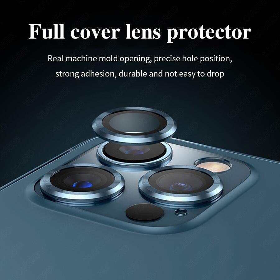 Ốp Bảo Vệ Màn Hình Ống Kính Máy Ảnh Phủ Toàn Bộ 3D Cho IPhone 13 Pro Max 12 Pro Max 12 Mini Kính Cường Lực Bảo Vệ Máy Ảnh + Ốp Vòng Kim Loại