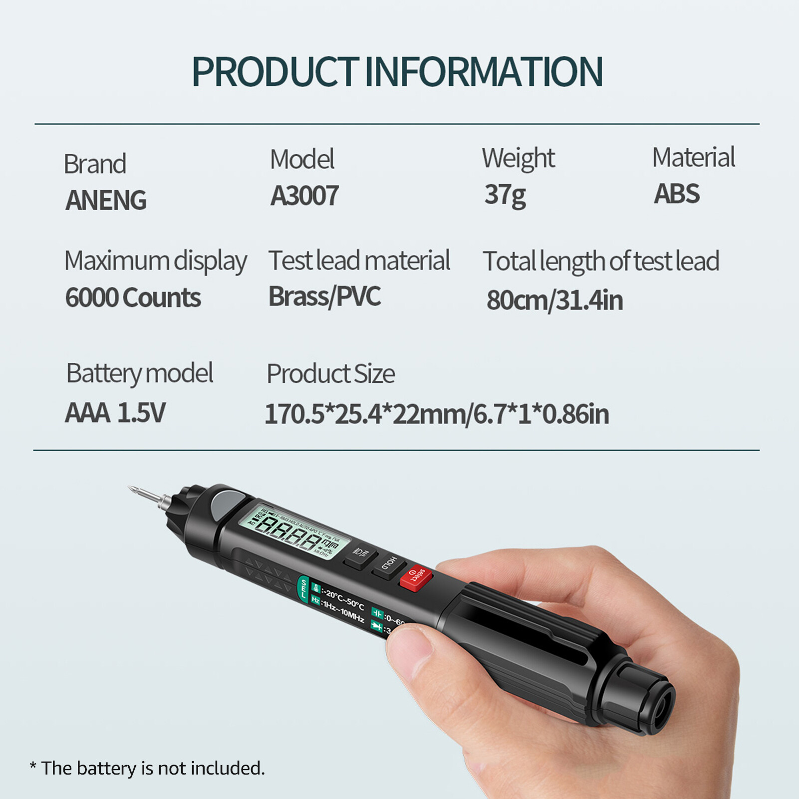 Bút Cảm Biến Thông Minh A3008/A3007, Vạn Năng 6000 Đếm Kỹ Thuật Số Vạn Năng Meter Tester Với Đèn Pin Đèn Nền Màn Hình LCD NCV Tự Động Tắt Nhiều Phụ Kiện Để Kiểm Tra Liên Tục Điốt Điện Dung Điện Trở Dòng Điện
