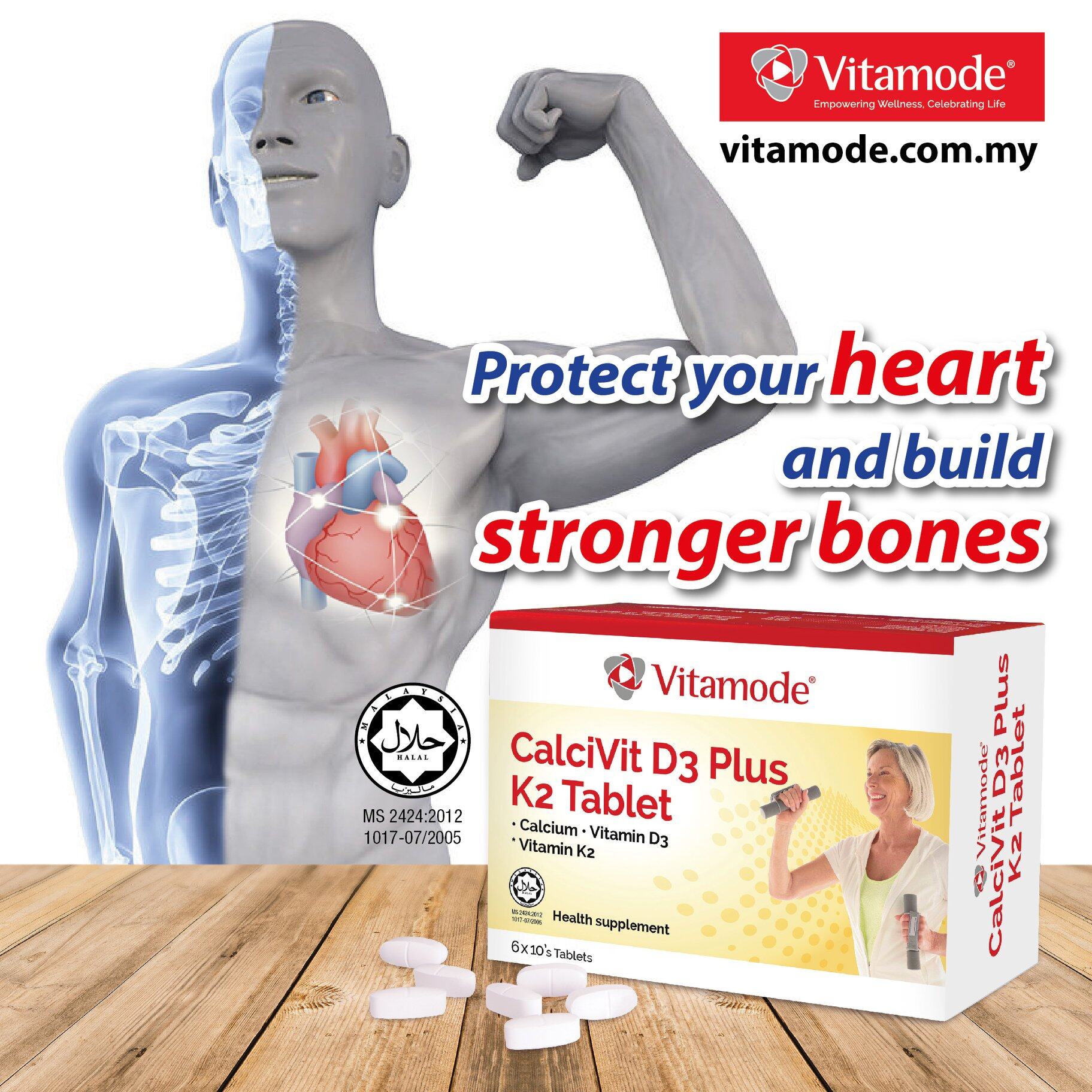 Vitamode Calcivit D3 Plus K2 60 Tablets ( for bone tulang joint sendi