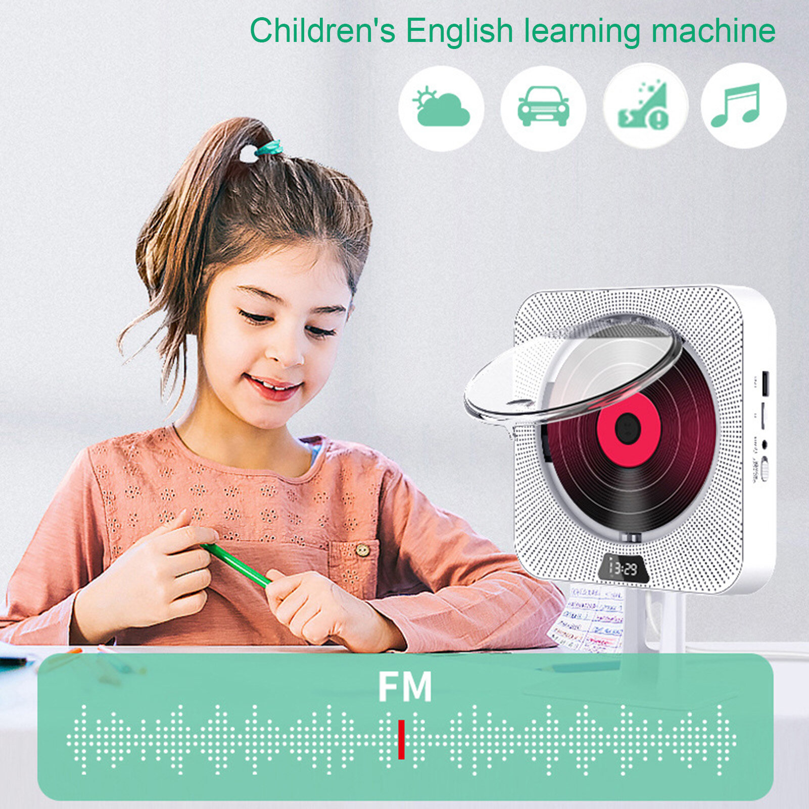 1 Set Disc Player Wall-mounted Disc /TF Repeat Built-in Bluetooth-compatible Multi-functional Disc Music Player Office Supply Learning Machines Disc