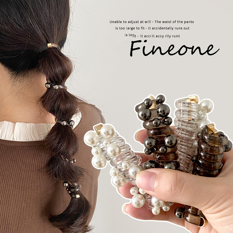 Pearl Ponytail Elastic Hair Bands Rubber Hair Ties Bundle Scrunchies Telephone Wire Hair Accessories Women Headband