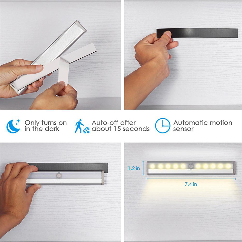 KIPRUN Đèn LED Cảm Biến Chuyển Động PIR, Đèn Ngủ Tủ Quần Áo Tủ Chén Đèn LED Dưới Tủ Đèn Ngủ Cho Tủ Quần Áo Cầu Thang Nhà Bếp, 6/10 Đèn LED
