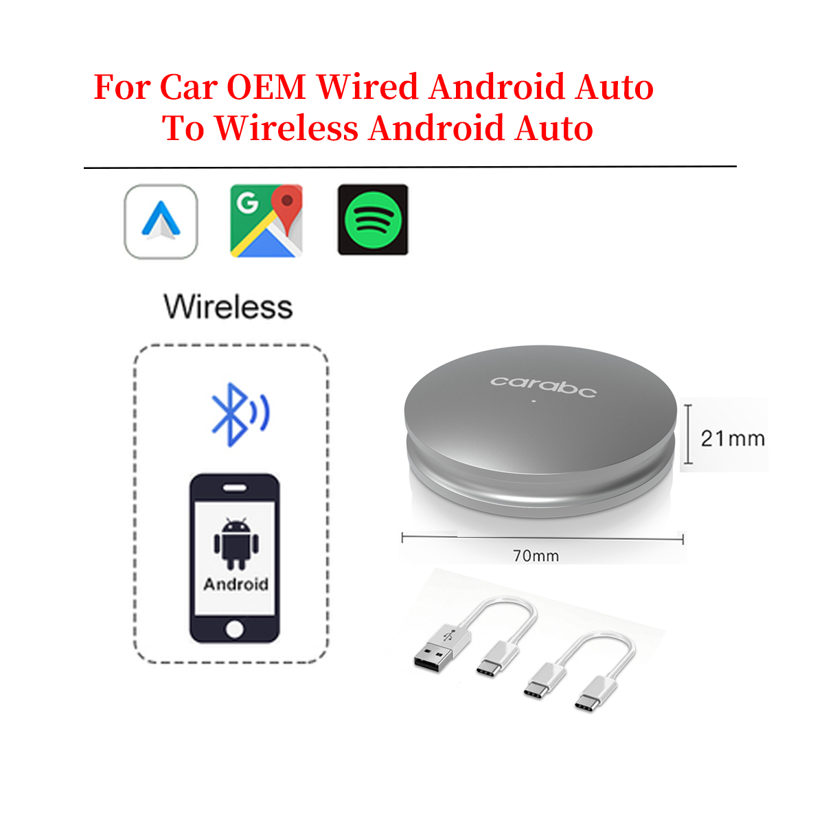 Wireless CarPlay Adapter แบบมีสายไปยัง Wireless Android Auto Dongle